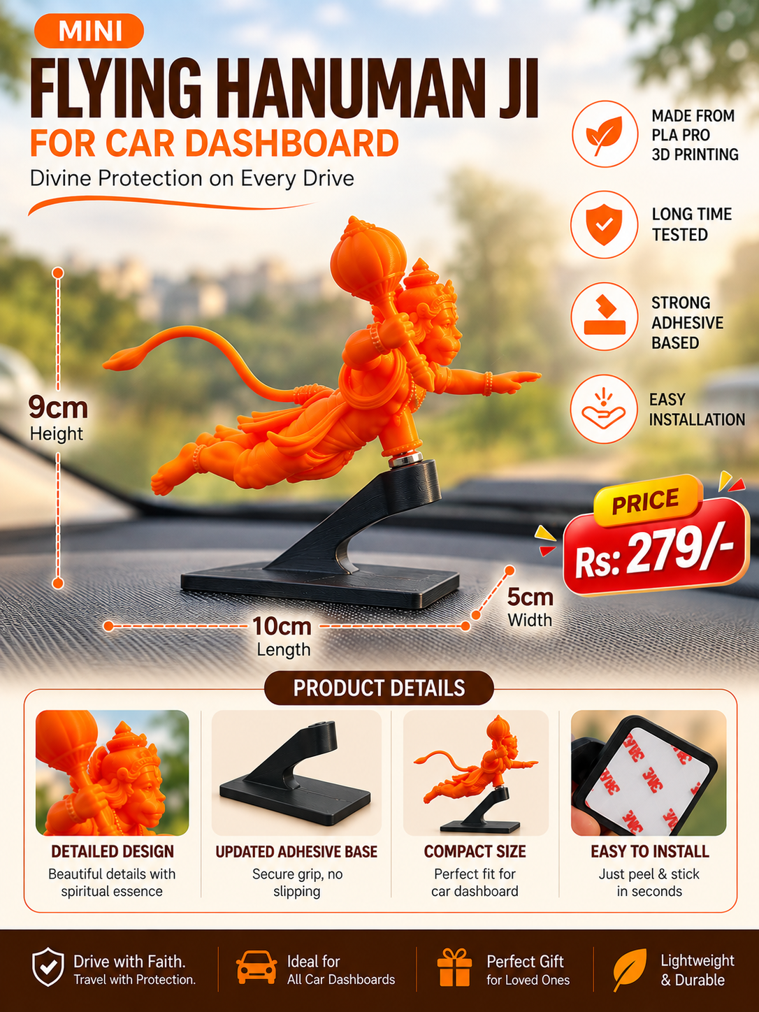 Flying Hanuman Ji Dashboard Protector